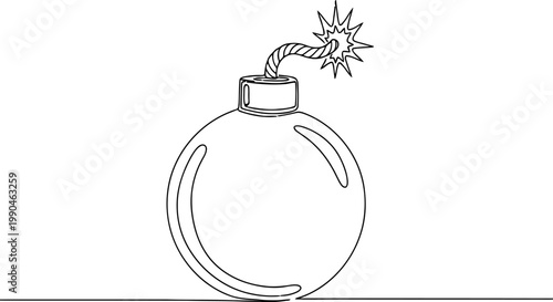 Continuous line drawing Bomb icon, explosive symbol, danger sign, warning signal, vector graphic