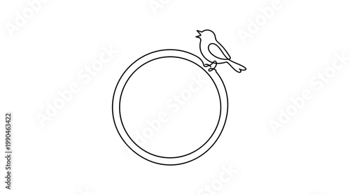 Single Continuous Line Clock Without Hands with Singing Bird Minimal Vector Illustration