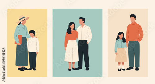 "Modern Family and Couple Relationships Flat Vector Illustration Set"