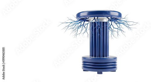 Blue Tesla Coil with Electrical Arcs