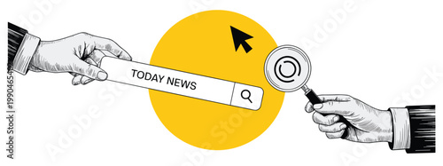 Hand Holding Search Bar with Magnifying Glass – Online News Search Concept
