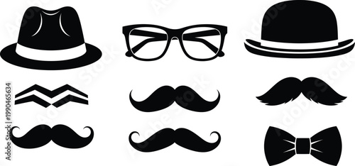 Father's day icons hats glasses mustaches bow ties perfect gift ideas