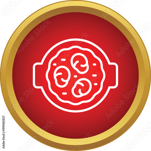 Stylized kharcho soup serving in a bowl, presented as a golden framed icon