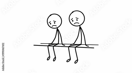 Sad stick figures sitting side by side with downward expressions