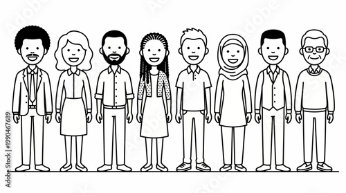 Diverse Group of People Standing Together in a Line