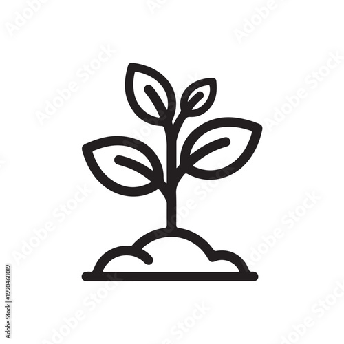 Simple young plant growing outline vector flat illustration design