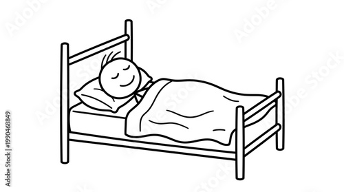 Cartoon stick figure sleeping peacefully in a comfortable bed, illustrating relaxation and rest