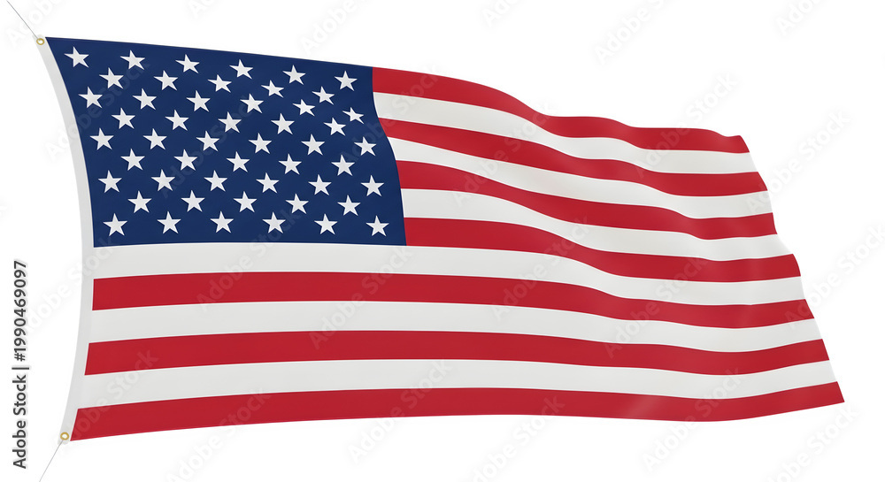 Fototapeta premium Waving American flag with stars and stripes flying freely outdoors.