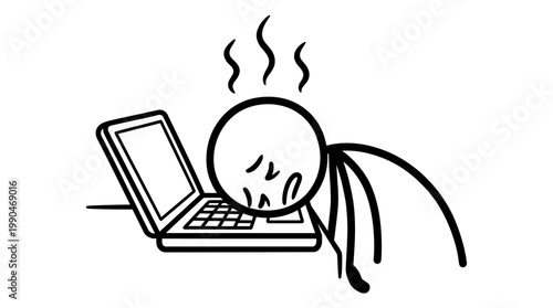 Stick figure overwhelmed by technology, depicting digital exhaustion and work burnout