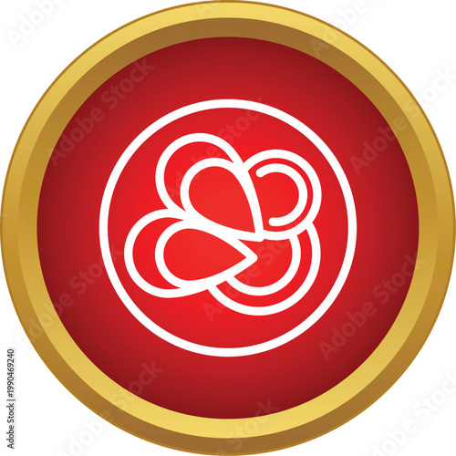 Cell division process inside a red circle with gold border