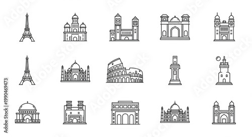 Collection of Famous Landmark Building Icons.