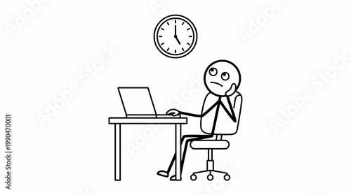 Impatient man waiting at a desk with a clock overhead