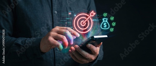 Harnessing mobile technology for financial success digital transaction insights office environment infographic style user perspective