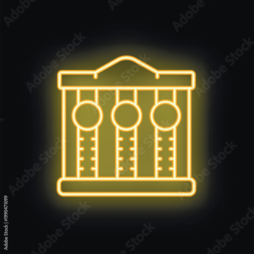 Yellow glowing neon icon of a komboloi, traditional greek worry beads, on a black background