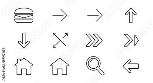 Collection of simple outline icons for web and app design.
