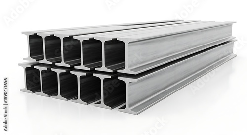 Stack of steel ibeams isolated on white background