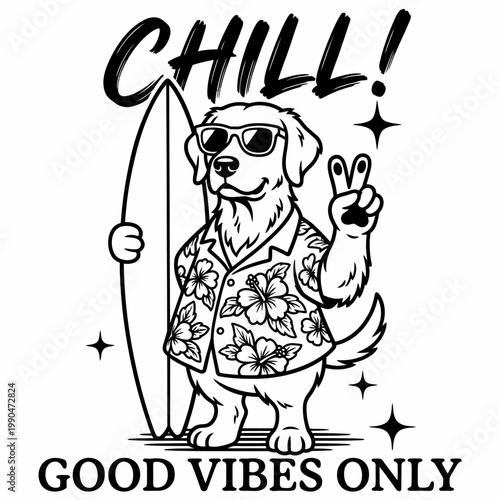 Dog Wearing Sunglasses and Hawaiian Shirt.