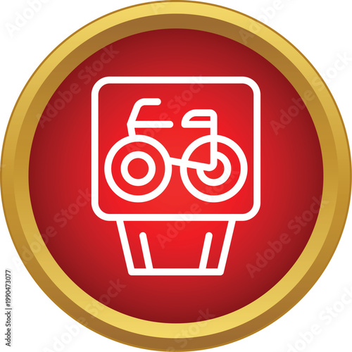 Red circle icon outlining a bike in a parking rack symbolizing bicycle parking