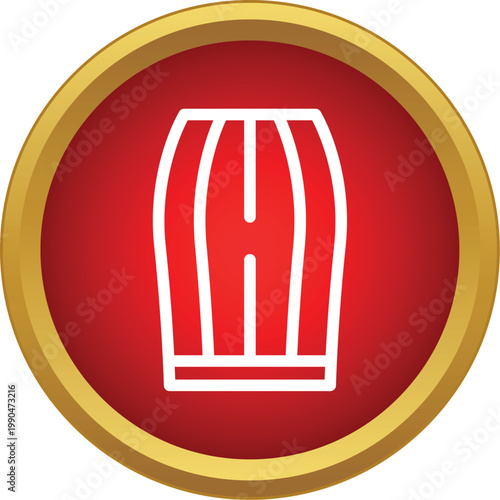 White skirt outline icon set on a red and gold circle background