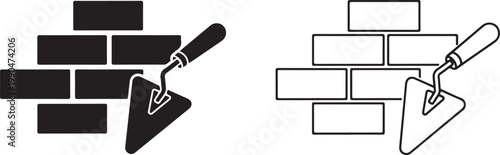 Brick wall and trowel icon vector. construction and masonry symbol. building and renovation tool outline illustration.