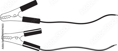 Battery charger alligator clip vector illustration for power supply connection, car battery, or electronic device circuit.