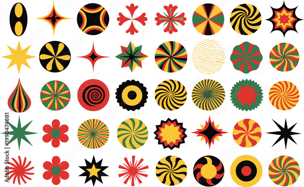 Fototapeta premium Retro abstract starburst and geometric patterns illustration
