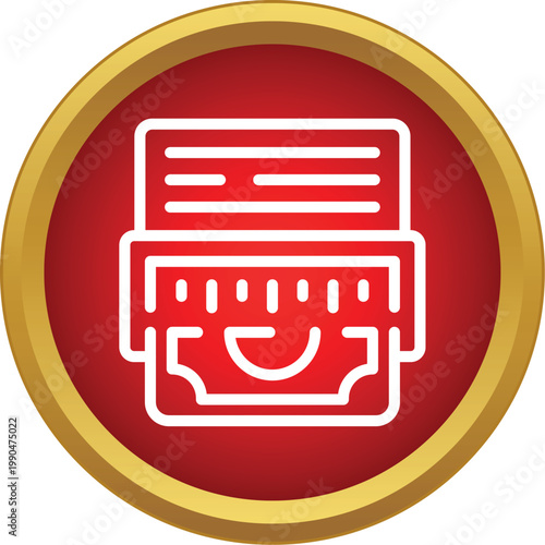 Outline icon representing an automated teller machine dispensing banknotes and a receipt