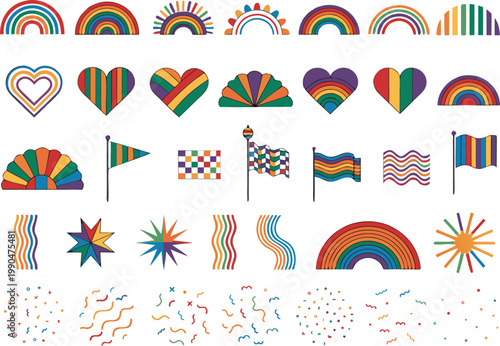 Colorful rainbow and pride flag elements