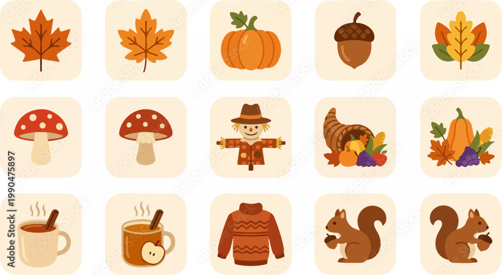 Obraz premium Autumnal Icon Collection - A Delightful Array of Fall Symbols.
