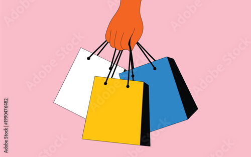 Colorful shopping bags held by a hand a vibrant illustration of consumerism and retail