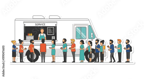 Food truck service with people in line