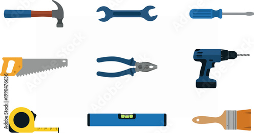 Collection of various tools for construction and repair work.