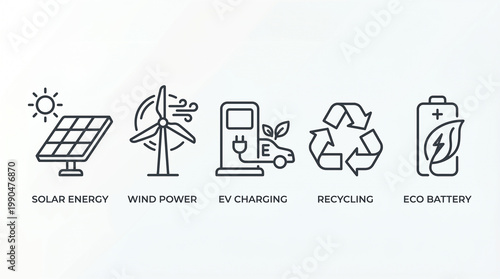 renewable energy icons, eco friendly symbols