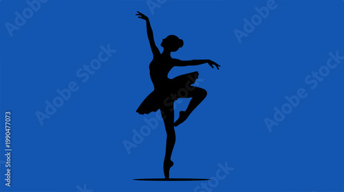 Elegant ballerina silhouette gracefully dancing on a vibrant blue background.