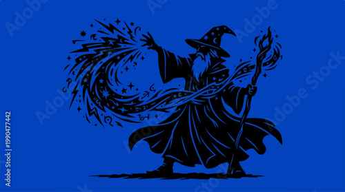 Mystical Wizard Casting Magic Spells with a Starry Aura.