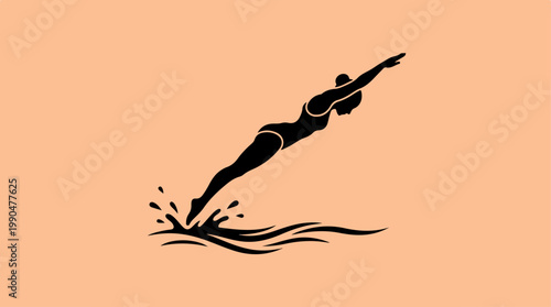 Silhouette of a diver gracefully plunging into the water, creating a splash.