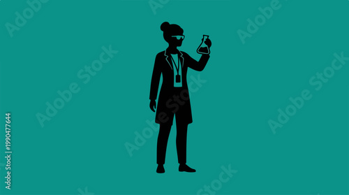 Silhouette of a doctor holding a vial in a medical setting.