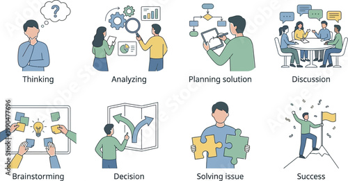 Stages of problem solving and team collaboration process Vector
