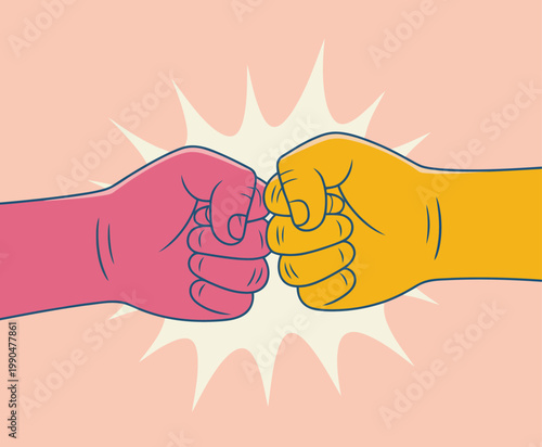 Cartoon illustration of a fist bump with a starburst effect