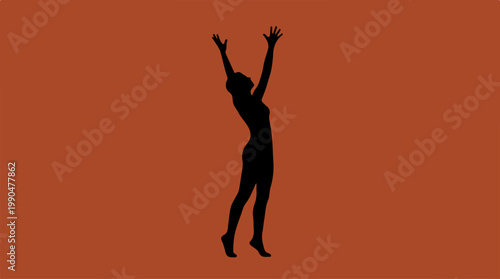Silhouette of a woman reaching upwards with arms raised in joy.