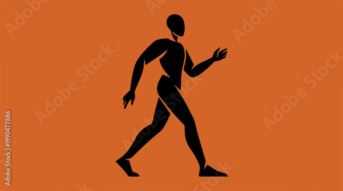 Silhouette of a walking person on an orange background.