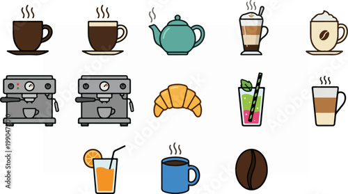 Variety of Coffee, Tea, and Refreshments in a Cafe Setting.