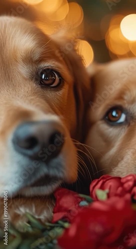 Two dogs resting side by side vertical frame