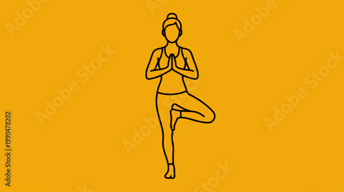 Yoga pose illustration - A woman in a tree pose.