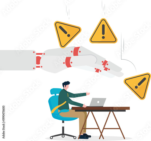 Robotic hand protecting businessman from falling warnings