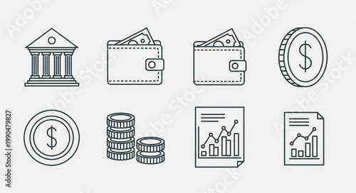Financial Icons Representing Money and Banking Services.