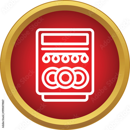 Dishwasher cleaning plates and cutlery inside a golden frame circle