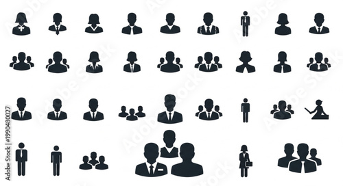 Collection of Business People Icons Representing Teamwork and Individuals.
