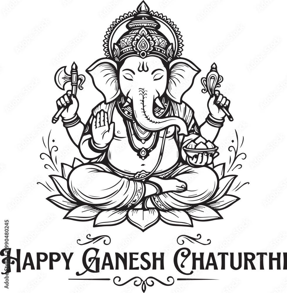 Obraz premium Lord Ganesha Lotus Illustration Happy Ganesh Chaturthi