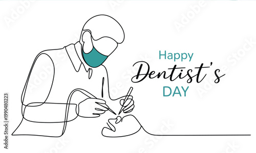 Happy dentist's day a line art illustration of a dentist at work